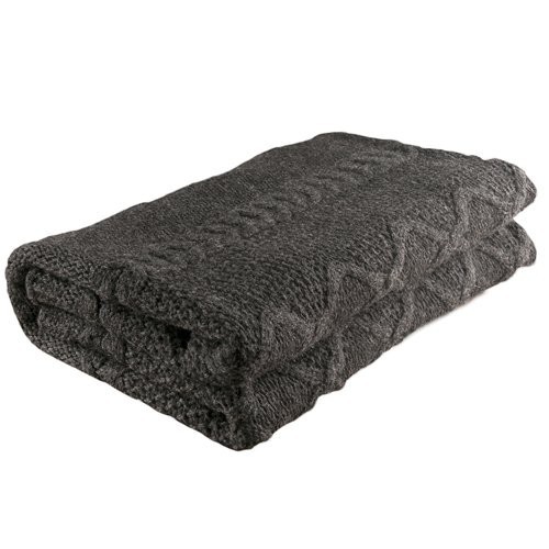Nord Snow Diamond Aran Style Merino Wool Blanket Dark