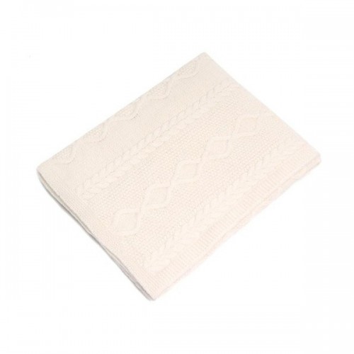 Nord Snow Baby Diamond Aran Style Merino Wool Blanket Ecru White