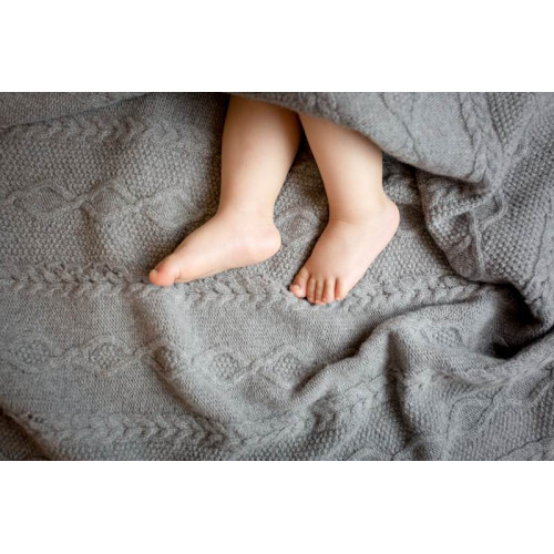 Nord Snow Nord Snow Baby Diamond Aran Style Merino Wool Blanket Grey