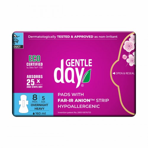 Gentle Day Organic Heavy Flow Pads Nakts higiēniskās paketes ar anjonu joslu
