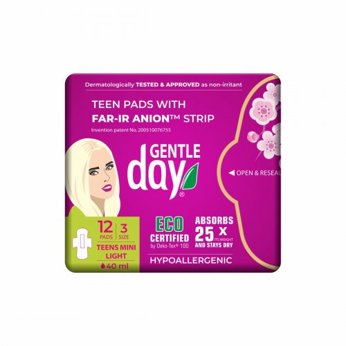 Gentle Day Organic TEENS Mini Light Flow Pads Hipoalerginiai paketai paauglėms ir lengvoms menstruacijoms