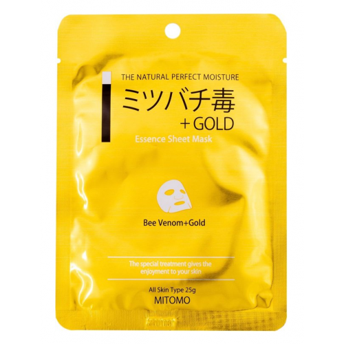 Mitomo Essence Sheet Mask Bee Venom + Gold Veido kaukė su bičių nuodais ir auksu