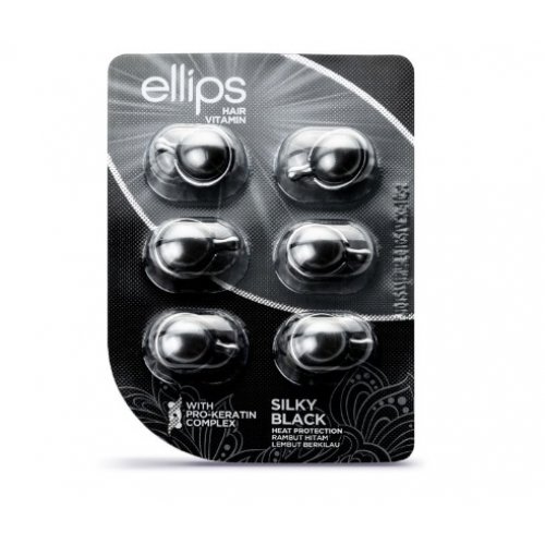 Ellips Silky Black Pro-Keratin Complex Hair Vitamins Tepami vitaminai intensyviam tamsių plaukų atstatymui su keratinu