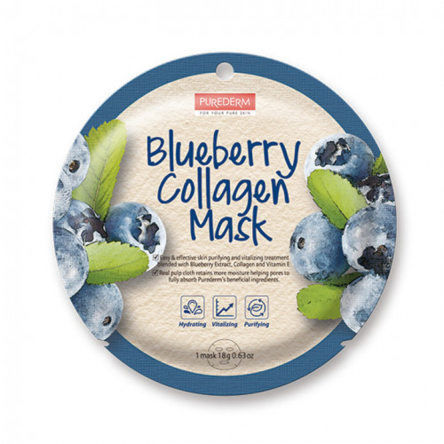 Purederm Blueberry Collagen Mask Veido kaukė su mėlynių ekstraktu