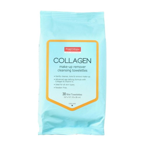 Purederm Collagen Make-Up Remover Cleansing Towelettes Mitrās salvetes kosmētikas noņemšanai