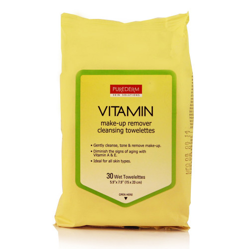 Purederm Vitamin Make-Up Remover Cleansing Towelettes Drėgnos servetėlės makiažui valyti