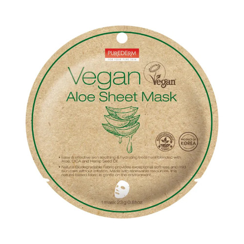 Purederm Vegan Aloe Sheet Mask Veganiška lakštinė kaukė su alaviju