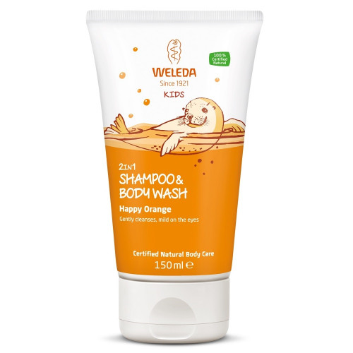 Weleda Happy Orange 2in1 Shampoo & Body Wash Vaikiškas prausiklis odai ir plaukams