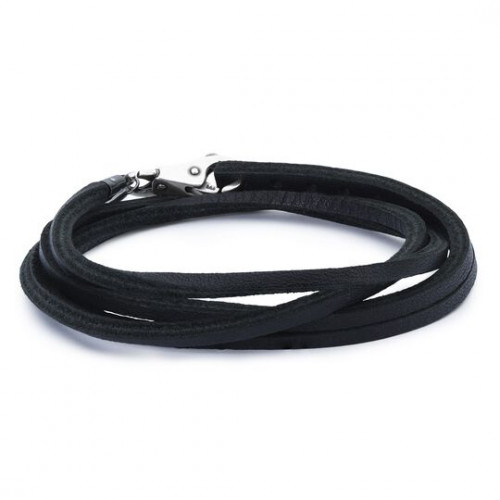 Trollbeads Trollbeads Leather Bracelet Black with Sterling Silver Plain Lock 45 cm