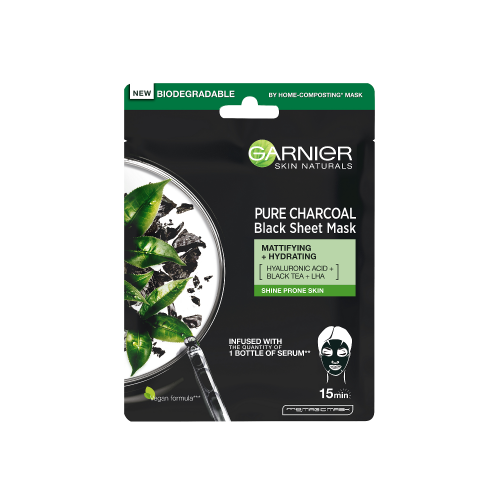 Garnier Garnier Charcoal and Black Tea Hydrating Face Sheet Mask 28g
