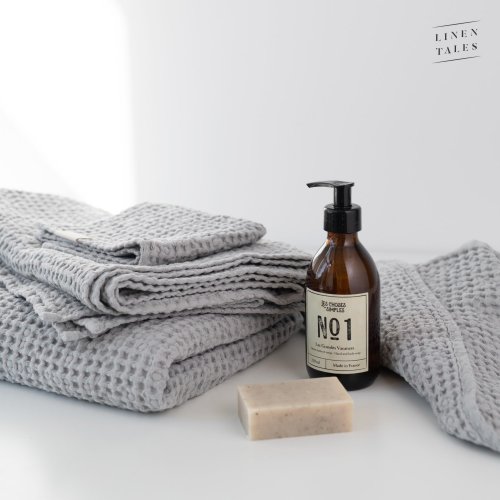 Linen Tales Light Grey Linen & Cotton Honeycomb Waffle Towel 100x140cm