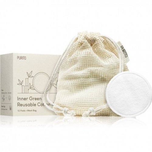 Purito Inner Green Reusable Cotton Rounds Daugkartinio naudojimo veido valymo padeliai  10 vnt.