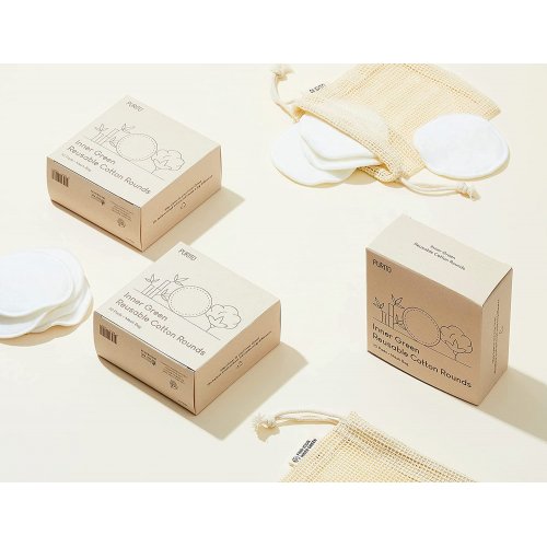 Purito Inner Green Reusable Cotton Rounds Daugkartinio naudojimo veido valymo padeliai  10 vnt.