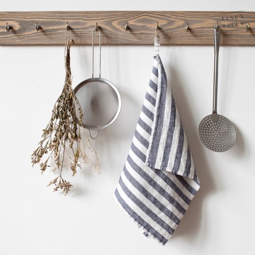 Linen Tales Linen Kitchen Towel Black Wide Stripes