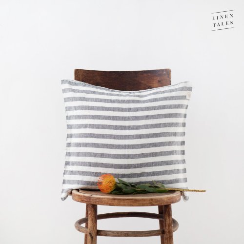 Linen Tales Linen Tales Linen Cushion Cover Black Wide Stripes