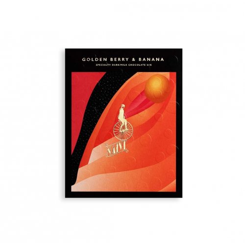 Chocolate Naive Golden Berry & Banana Specialty Dark/Milk Chocolate 61% Tamsiai pieninis šokoladas su dumplainiais ir bananais