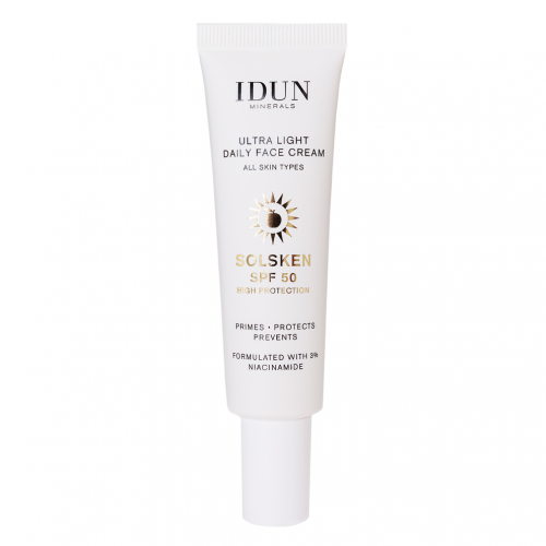 IDUN Minerals Ultra Light Daily Face Cream SPF50 Ülikerge päevane näokreem niatsiinamiidiga kõikidele nahatüüpidele