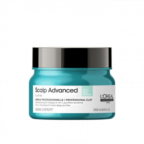 L'Oréal Professionnel Scalp Advanced Anti-Oiliness 2-In-1 Deep Purifier Clay Valomoji kaukė - šampūnas riebiai galvos odai