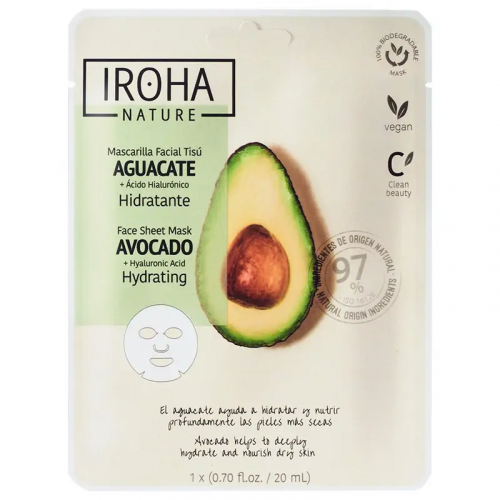 IROHA Hydrating Face Sheet Mask Avocado & Hyaluronic Acid Drėkinamoji kaukė
