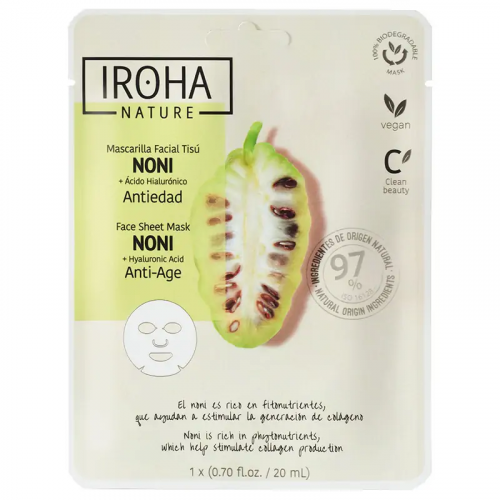 IROHA Anti-Age Face Sheet Mask With Noni & Hyaluronic Acid Stangrinamoji veido kaukė