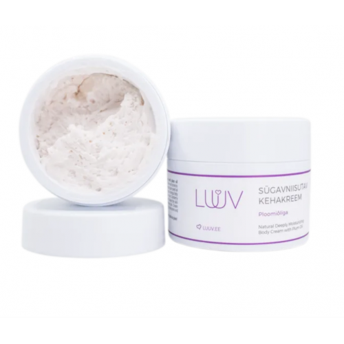 Luuv Natural Deeply Moisturizing Body Cream with Plum Oil Natūralus giliai drėkinantis kūno kremas su slyvų aliejumi