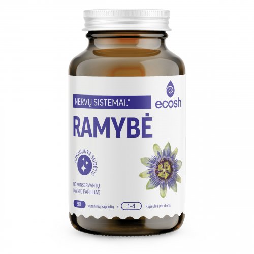 Ecosh Calming Food Supplement Ramybė, su rodiolių ir pasiflorų ekstraktais bei aminorūgštimis