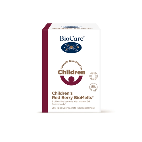 Biocare Children's Red Berry BioMelts Gerųjų bakterijų ir vitamino D milteliai