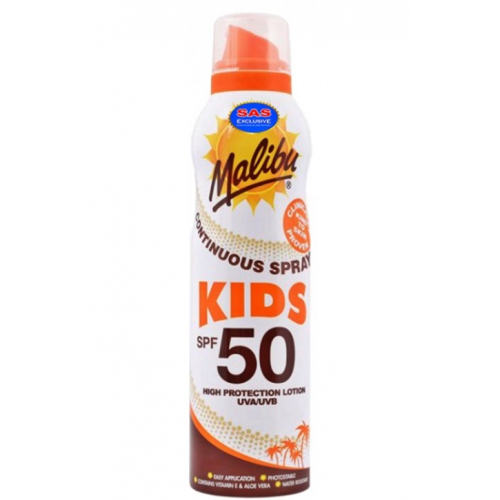 Malibu Kids Continuous Spray Lotion Purškiamas apsauginis losjonas nuo saulės