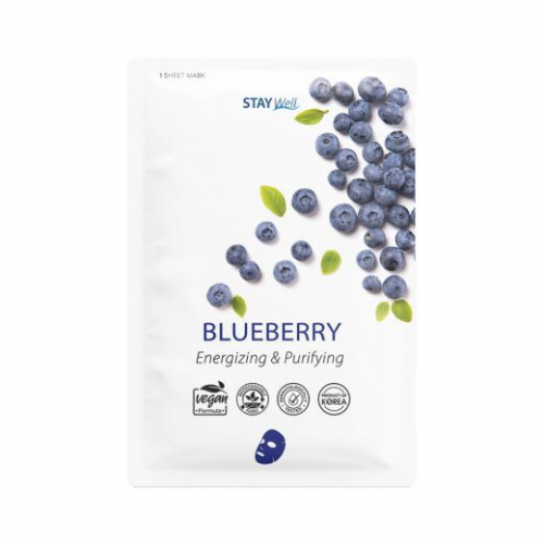 STAY WELL Climate Neutral Energizing & Purifying Sheet Mask Blueberry Enerģizējoša un attīroša sejas maska