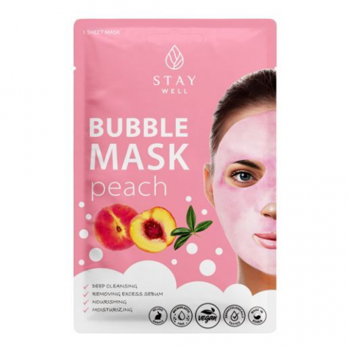STAY WELL Nourishing & Moisturizing Deep Cleansing Bubble Mask Peach Giliai valanti, nuplaunama veido kaukė