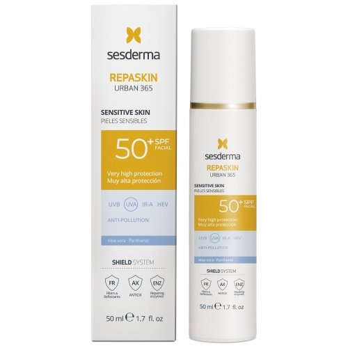 Sesderma Repaskin Urban 365 Sensitive Skin SPF50+ Veido kremas nuo saulės jautriai odai