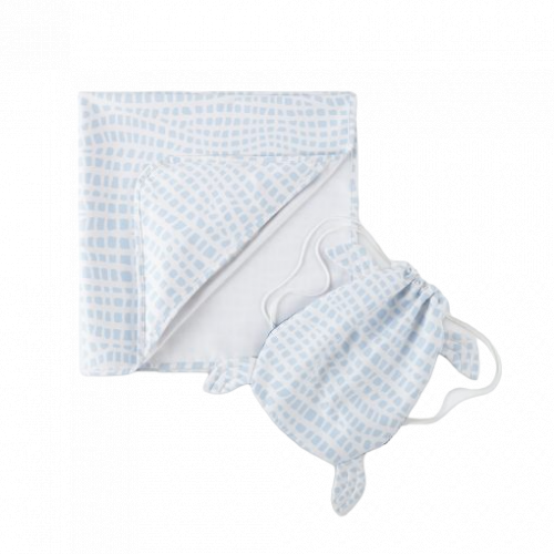 Norwex Norwex Kids Hooded Beach Towel with Drawstring Bag White with Blue Squares