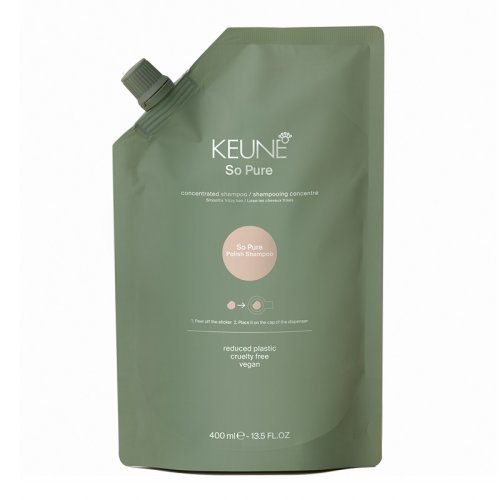 Keune So Pure Polish Shampoo Refill Šampūno papildymas, suteikiantis plaukams glotnumo ir blizgesio