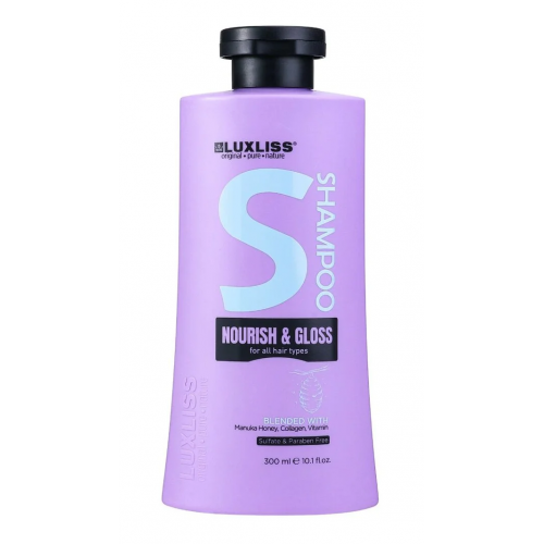 LUXLISS Nourish & Gloss Shampoo Maitinatis, spindesį suteikiantis šampūnas