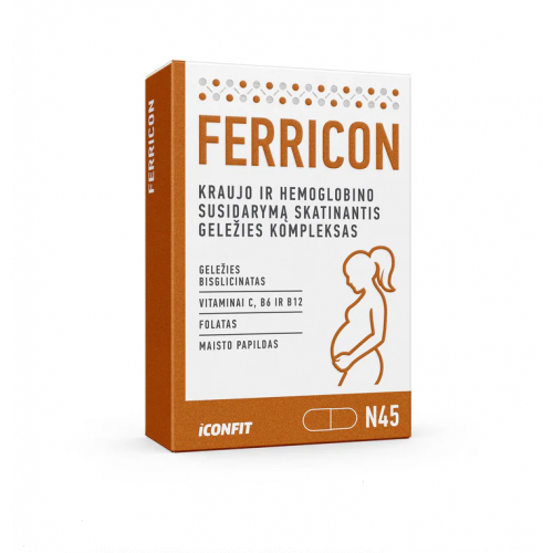Iconfit Ferricon Complex Capsules Kraujo ir hemoglobino susidarymą skatinantis geležies kompleksas