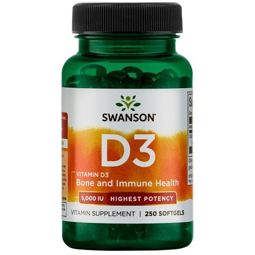 SWANSON Vitamin D3 Highest Potency 125 mcg (5,000 IU) Vitaminas D3 su linų sėmenų aliejumi