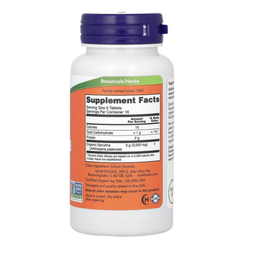 NOW Foods Organic Spirulina 500mg Spirulina  100 tab.