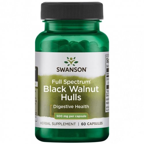 SWANSON Black Walnut Hulls Digestive Health 500mg Juodasis riešutmedis