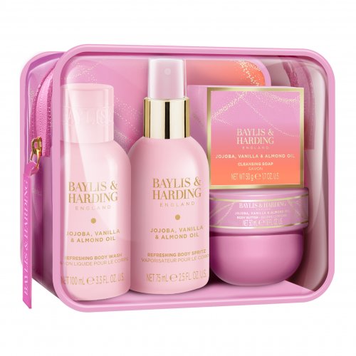 Baylis & Harding Jojoba, Vanilla & Almond Oil Luxury Travel Wash Bag Gift Set Dovanų rinkinys
