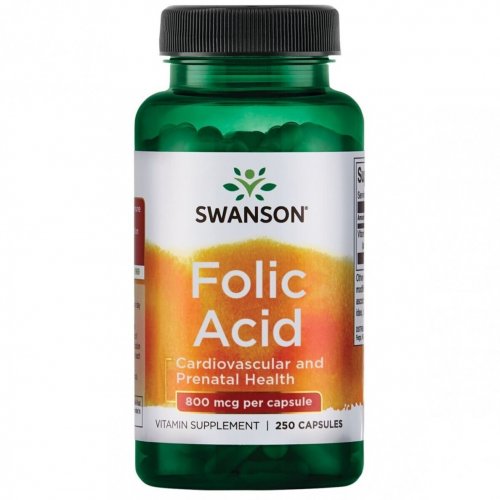SWANSON Folic Acid Cardiovascular and Prenatal Health 800mcg Folio rūgštis (foliatai)