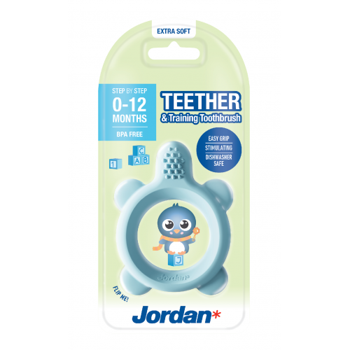 Jordan Teether and Training Toothbrush Extra Soft Kramtukas kūdikiams, ypač minkštas  Baby Blue