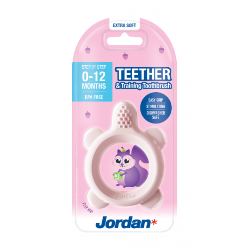 Jordan Teether and Training Toothbrush Extra Soft Kramtukas kūdikiams, ypač minkštas  Pink
