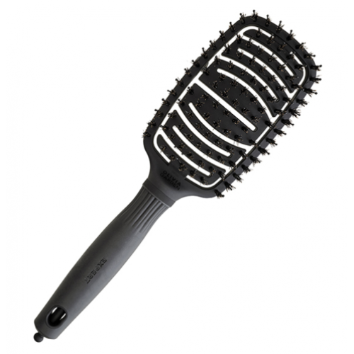 Olivia Garden Expert Care Flex Boar & Nylon Black Juodas plaukų šepetys su jonizuotais šereliais