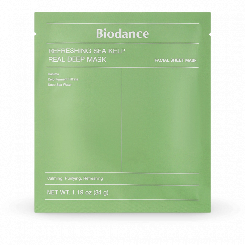 Biodance Refreshing Sea Kelp Real Deep Mask Sebuma izdalīšanos līdzsvarojoša nakts lokšņu sejas maska