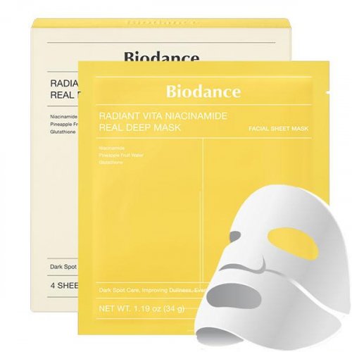 Biodance Radiant Vita Niacinamide Real Deep Mask Šviesinanti veido kaukė su niacinamidu ir glutationu