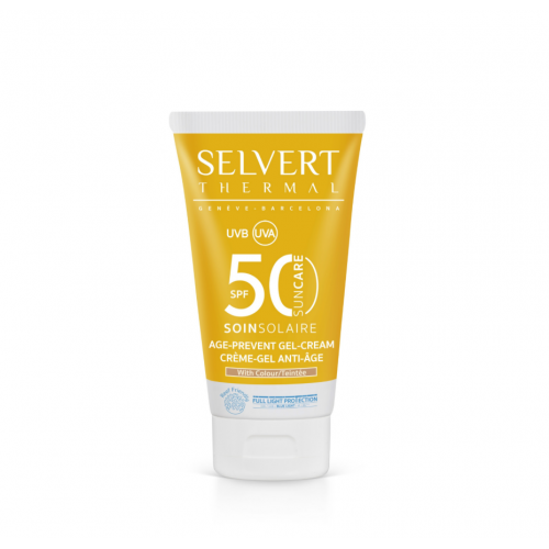Selvert Thermal Age Prevent Gel-Cream with Colour SPF50 Apsauginis kremas-gelis veidui SPF50 su spalva