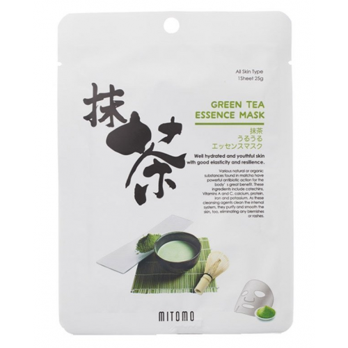 Mitomo Green Tea Essence Face Mask Lakštinė veido kaukė su žaliosios arbatos ekstraktu