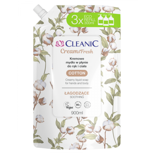 Cleanic Cleanic Cotton Creamy Liquid Soap for Hands and Body Cotton 900ml refill