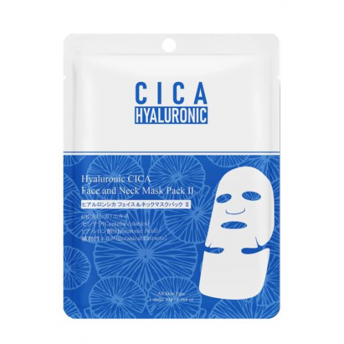 Mitomo Hyaluronic Acid CICA II Face and Neck Mask Lakštinė veido ir kaklo kaukė su hialurono rūgštimi