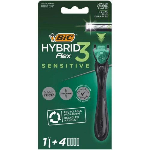 BIC Hybrid Flex 3 Sensitive Shaver Skustuvas su keičiamomis galvutėmis